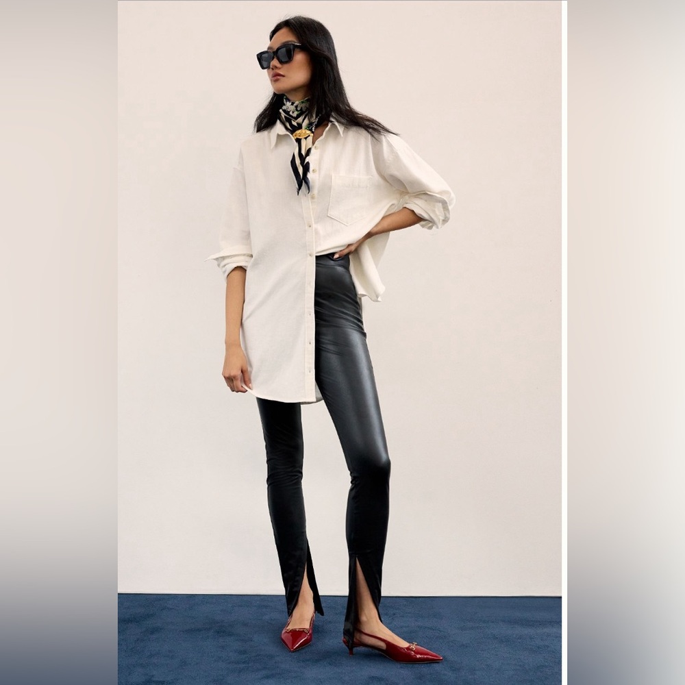 Avec Les Filles High Waisted Faux Leather Slit Leggings